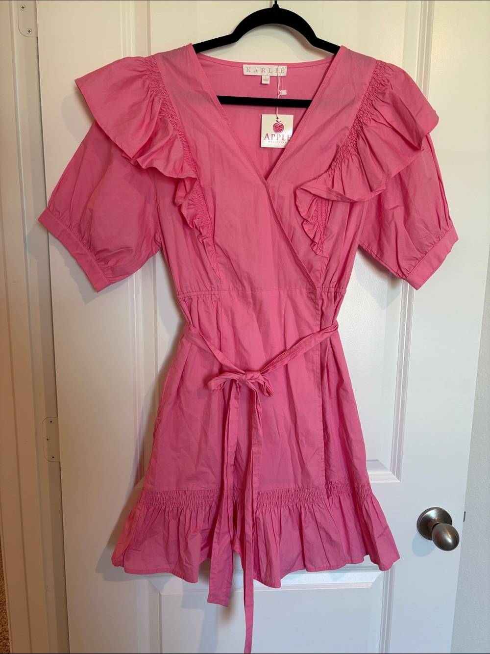 Karlie Hot Pink Ruffle Tie-Waist Mini Dress